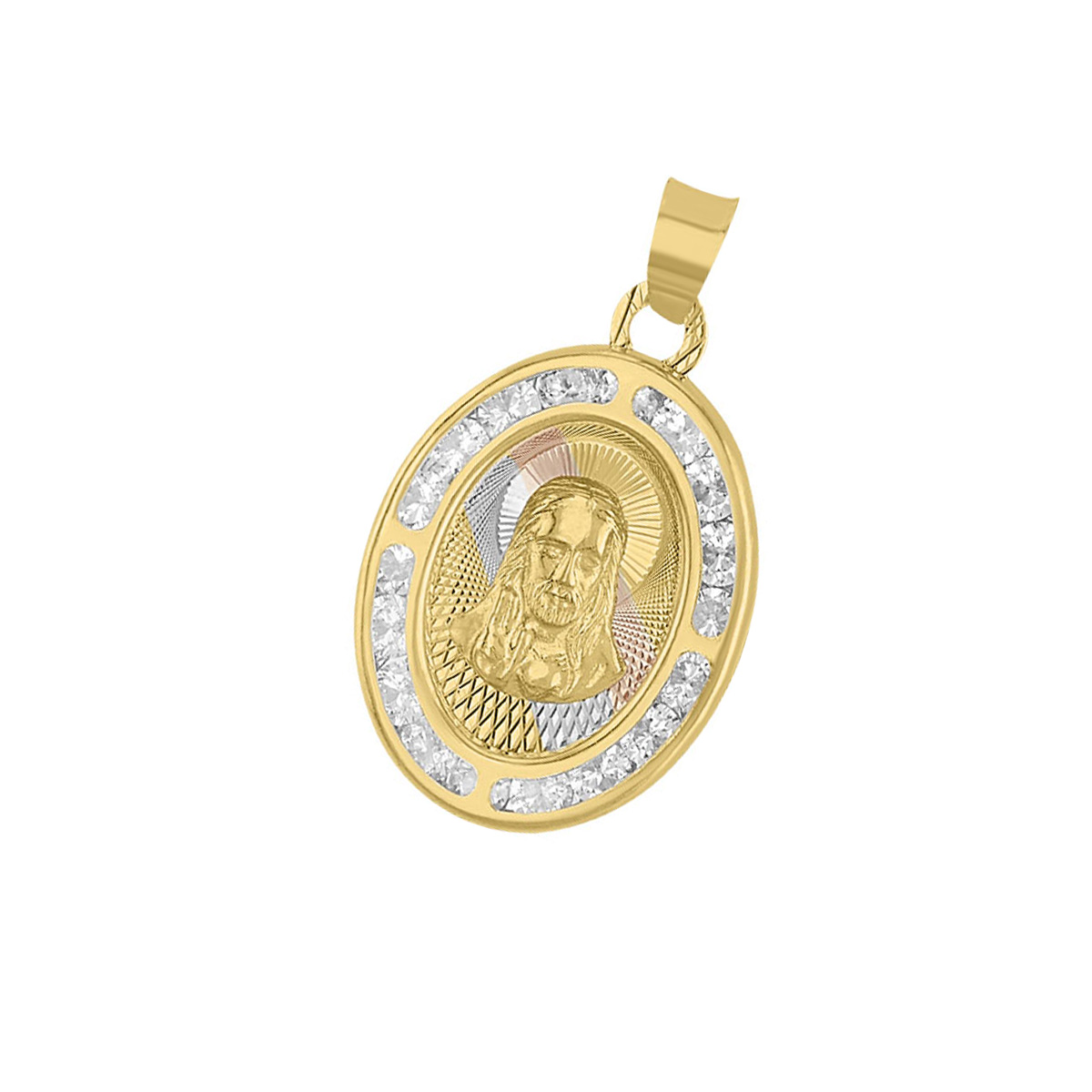 Medalla Oval Sagrado Corazón Rayos 3 Colores Elaborada En Oro De 14 K