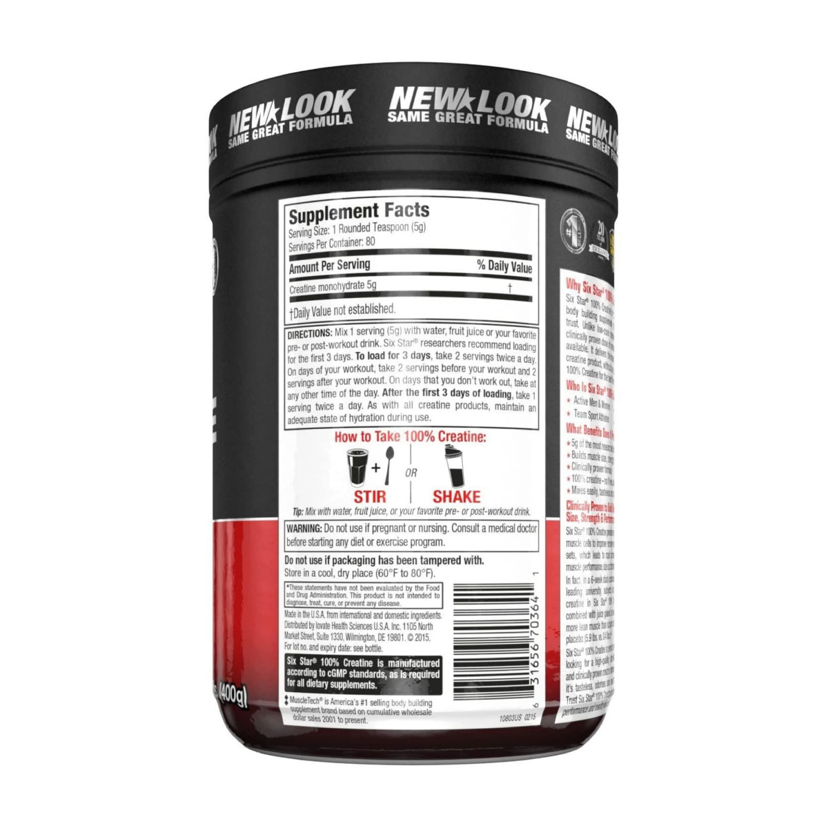 Creatina Muscletech Sixstar 100% Creatine Monohydrate 400g 80 serv.