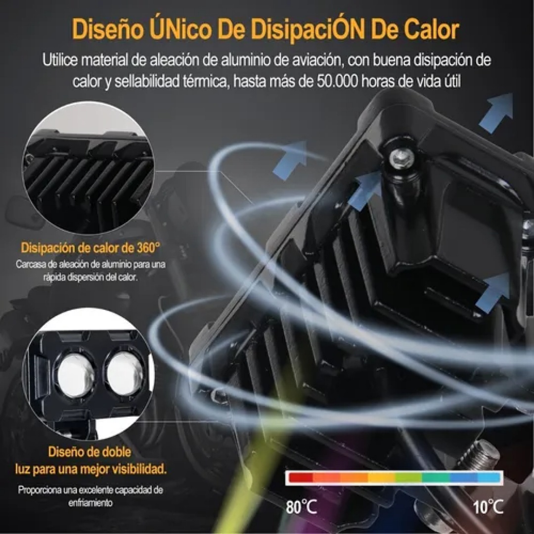 2 Pzs Faros Auxiliares Led Alta/baja Luz 80w Para Auto Moto