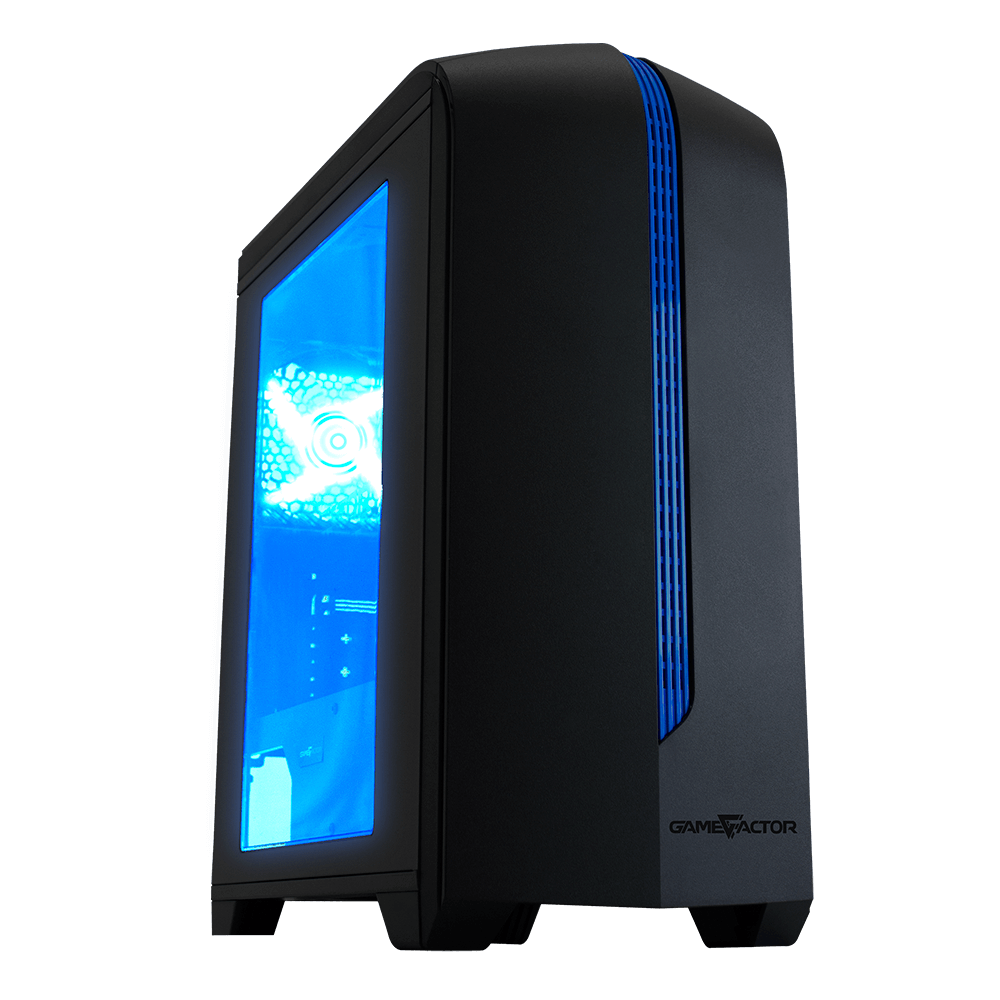 Gabinete GAME FACTOR CSG500 mATX NEG/AZUL, 2xVENT 120MM LED, 1x USB 2.0, 1x USB 3.0
