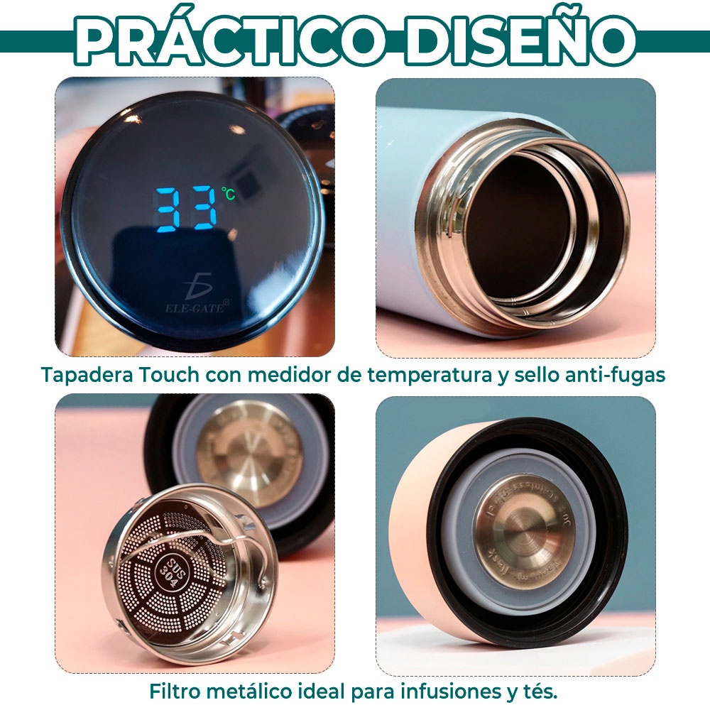 Termo Digital con Aislamiento Inteligente para Bebidas Calientes o Frias Acero Inoxidable Oficina Deportes Senderismo