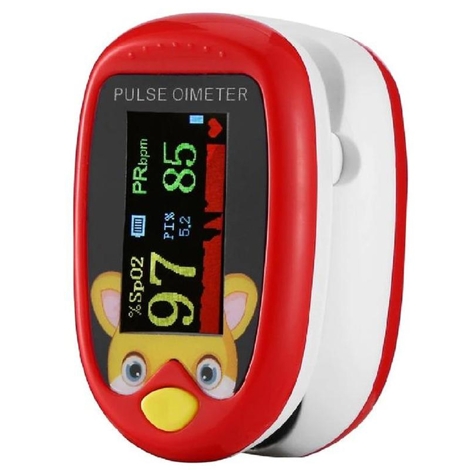 Oxímetros recargables MXOXK-001-27 1Pza Rojo Rango de Medición 70porciento -99porciento Spo2 30 240BPM mas menos 2BPM o mas menos 2porciento PR, OxiKid