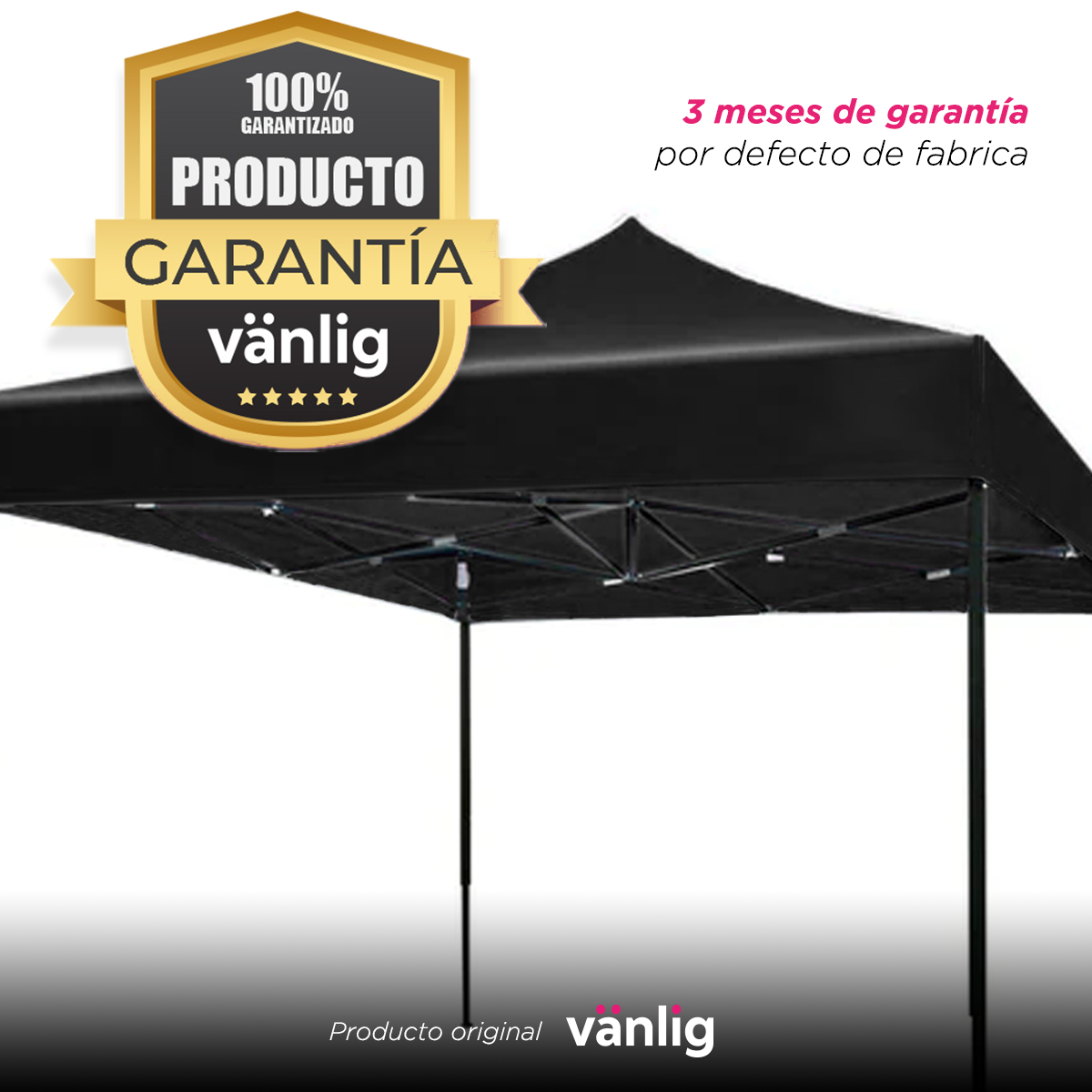 Toldo Carpa Plegable Negro 3x3 Plegable Impermeable Reforzado VANLIG