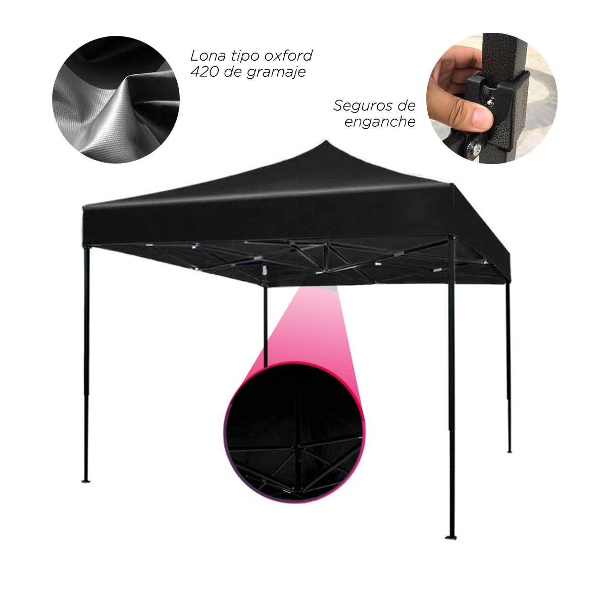 Toldo Carpa Plegable Negro 3x3 Plegable Impermeable Reforzado VANLIG