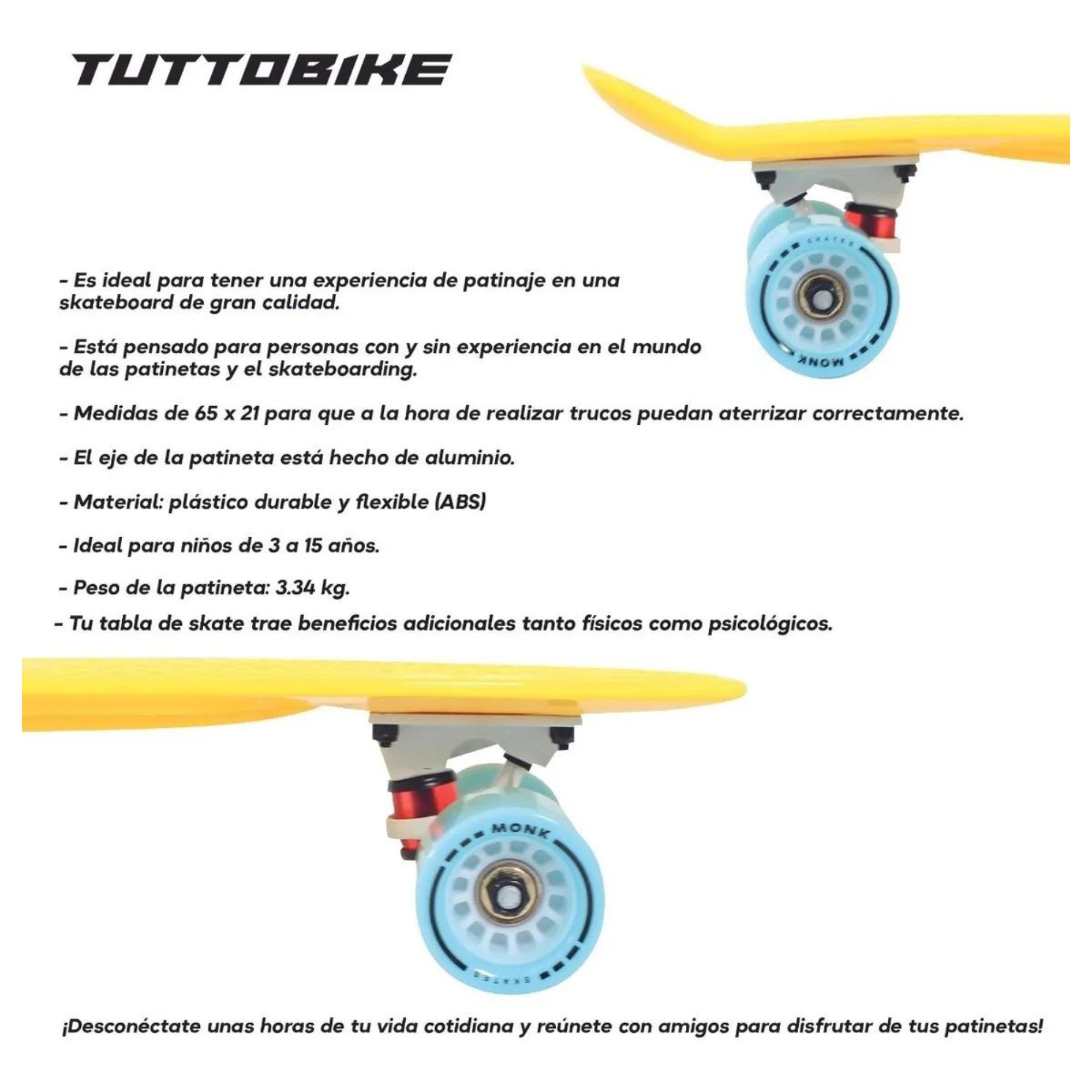Patineta Cruiser Tipo Penny Classic 22 Amarillo
