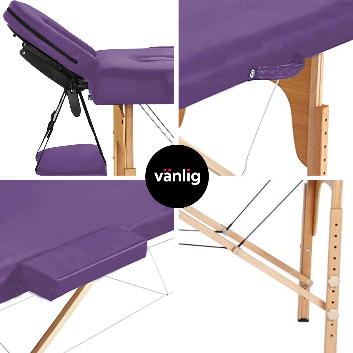 Camilla Plegable Morada De Masajes Portátil Spa Tattoo Madera Tatuajes Uñas Belleza      