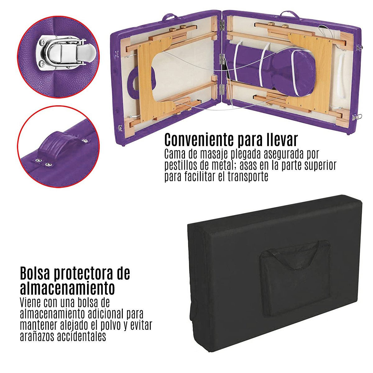 Camilla Plegable Morada De Masajes Portátil Spa Tattoo Madera Tatuajes Uñas Belleza      