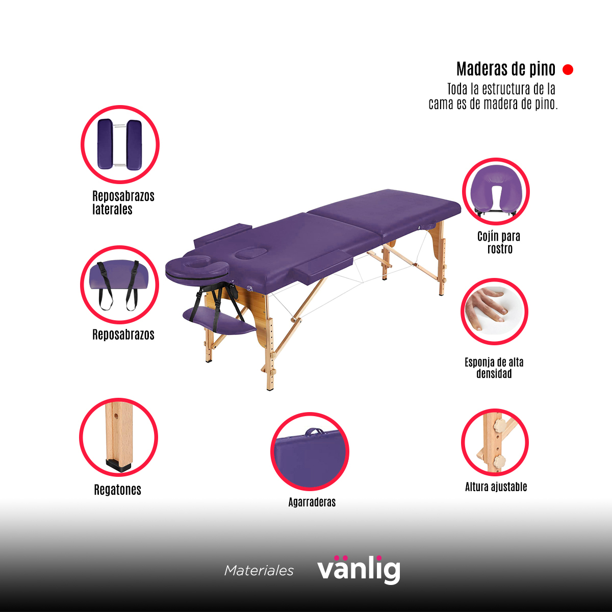 Camilla Plegable Morada De Masajes Portátil Spa Tattoo Madera Tatuajes Uñas Belleza      