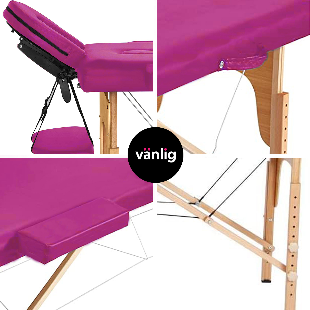 Camilla Plegable Rosa De Masajes Portátil Spa Tattoo Madera Tatuajes Uñas Belleza   