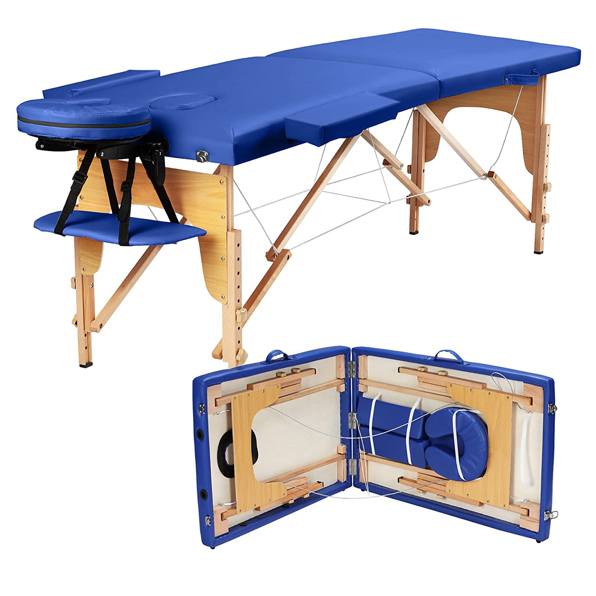 Camilla Plegable Azul De Masajes Portátil Spa Tattoo Madera Tatuajes Uñas Belleza         