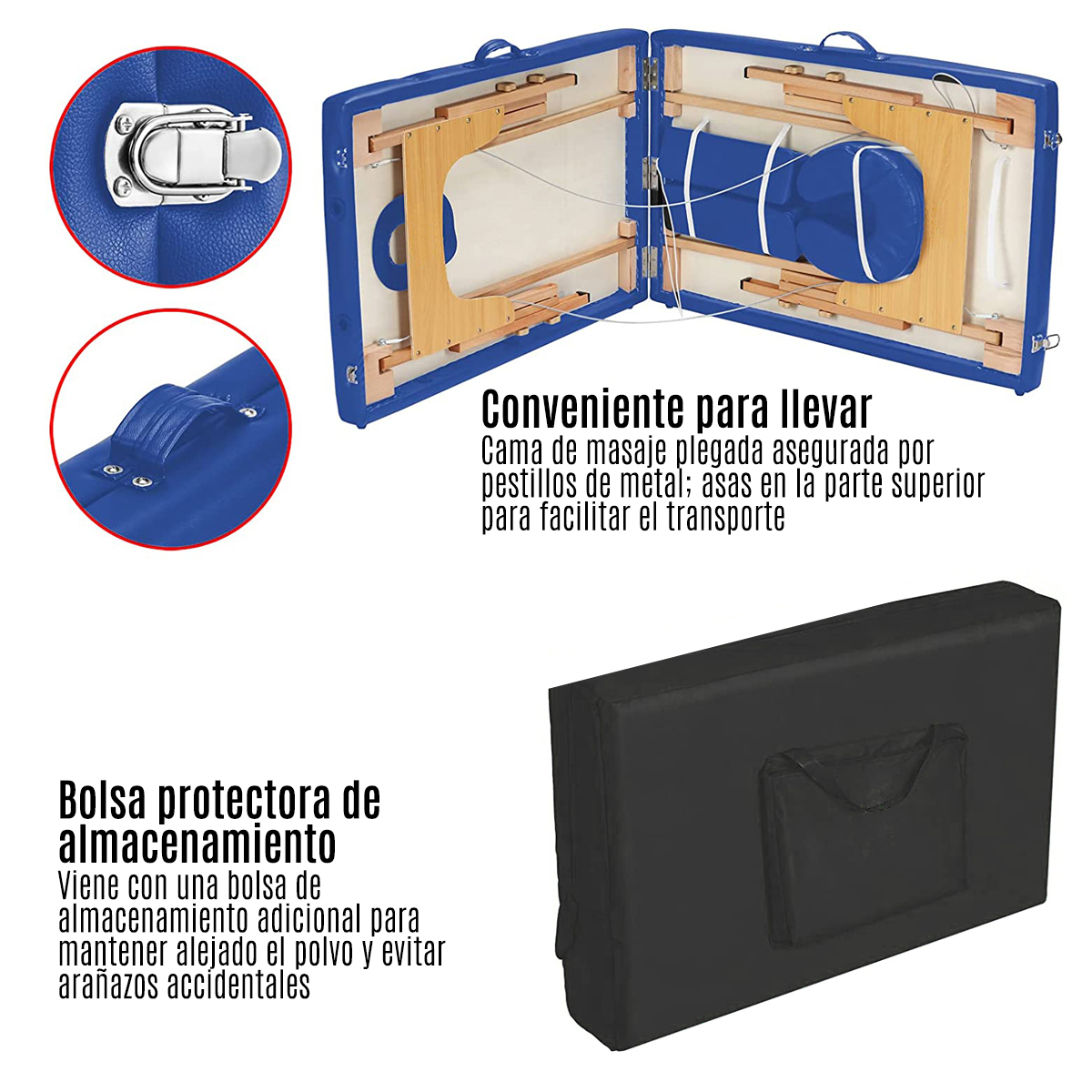 Camilla Plegable Azul De Masajes Portátil Spa Tattoo Madera Tatuajes Uñas Belleza         