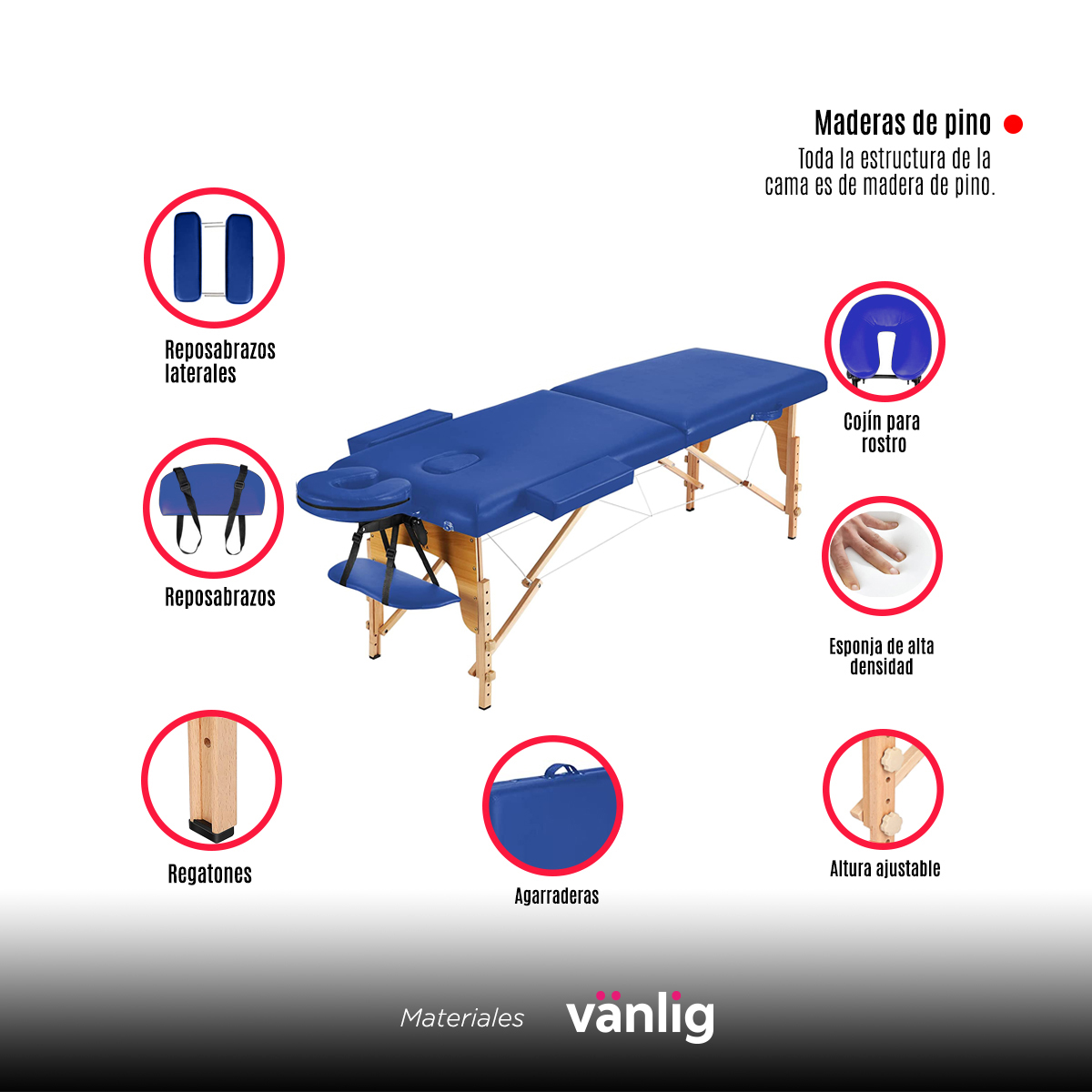 Camilla Plegable Azul De Masajes Portátil Spa Tattoo Madera Tatuajes Uñas Belleza         