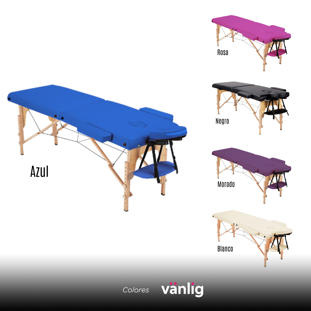 Camilla Plegable Azul De Masajes Portátil Spa Tattoo Madera Tatuajes Uñas Belleza         