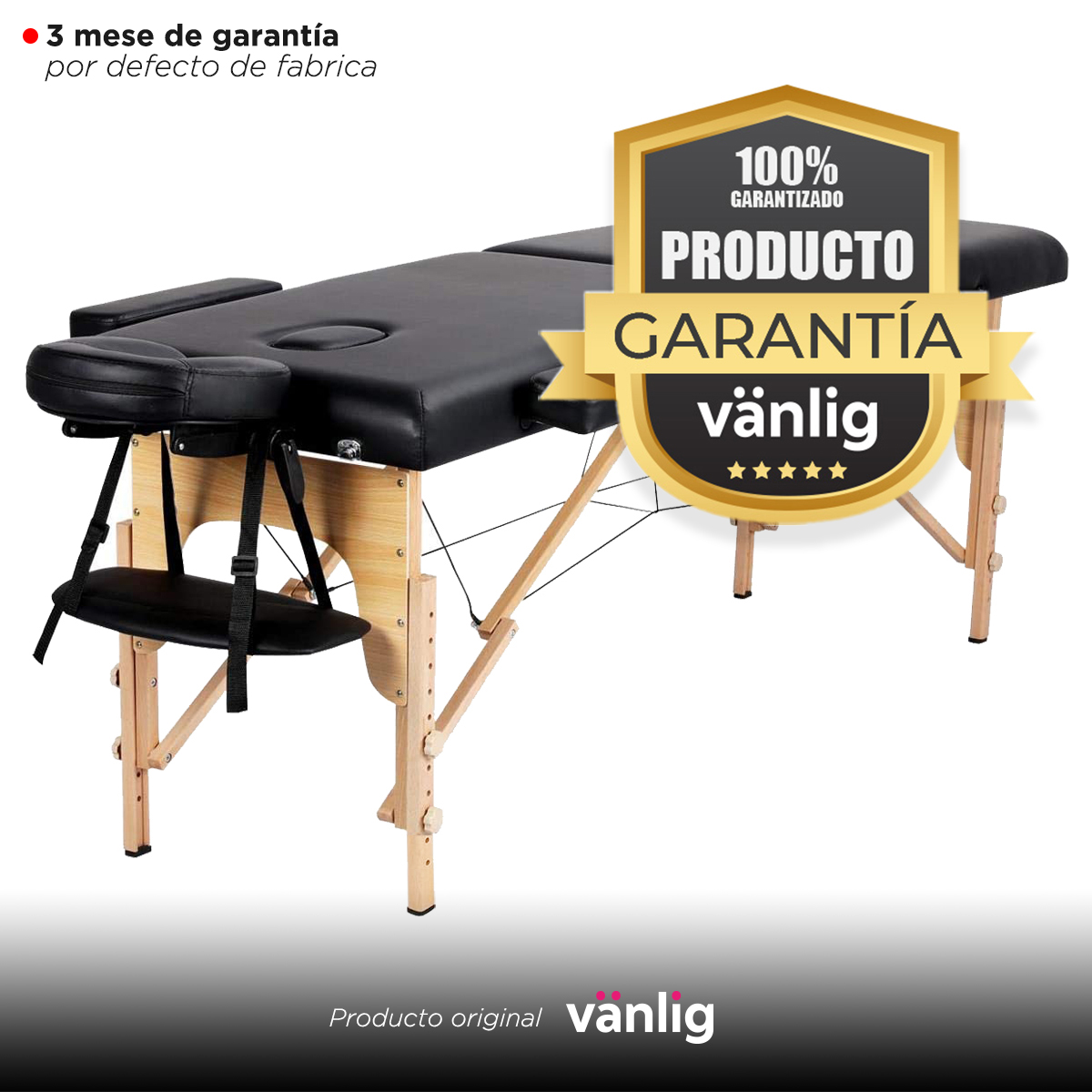 Camilla Plegable Negra De Masajes Portátil Spa Tattoo Madera Tatuajes Uñas Belleza