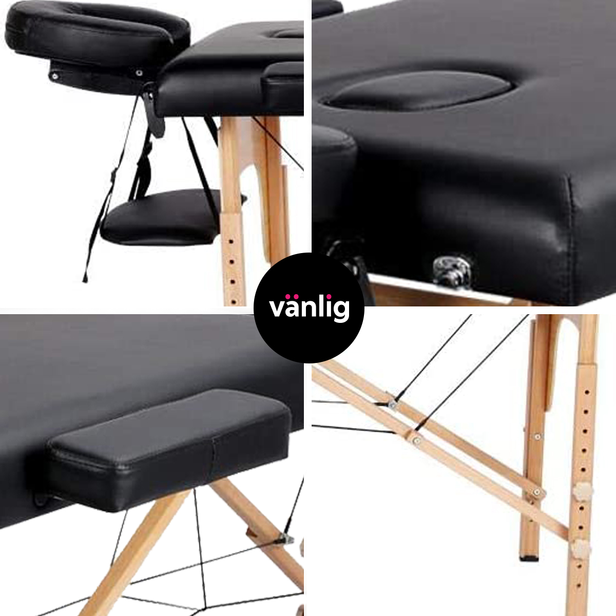 Camilla Plegable Negra De Masajes Portátil Spa Tattoo Madera Tatuajes Uñas Belleza