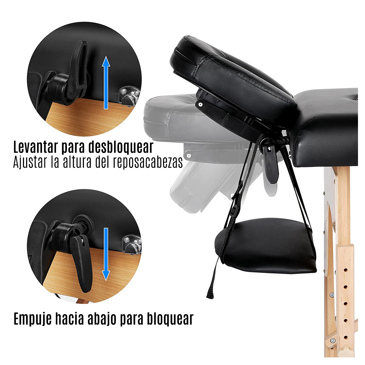 Camilla Plegable Negra De Masajes Portátil Spa Tattoo Madera Tatuajes Uñas Belleza