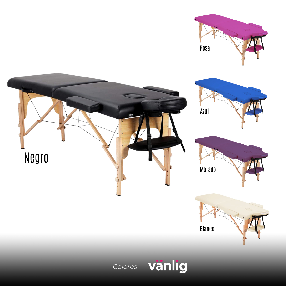 Camilla Plegable Negra De Masajes Portátil Spa Tattoo Madera Tatuajes Uñas Belleza