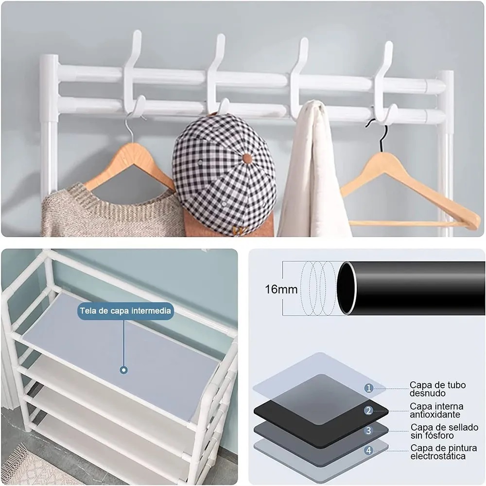 Multifunción Zapatero Perchero Y Sombrerero Blanco