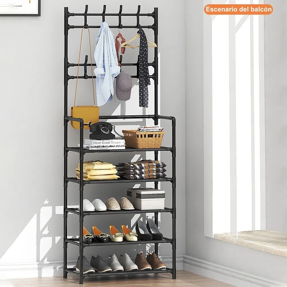 Multifunción Zapatero Perchero Y Sombrerero Negro