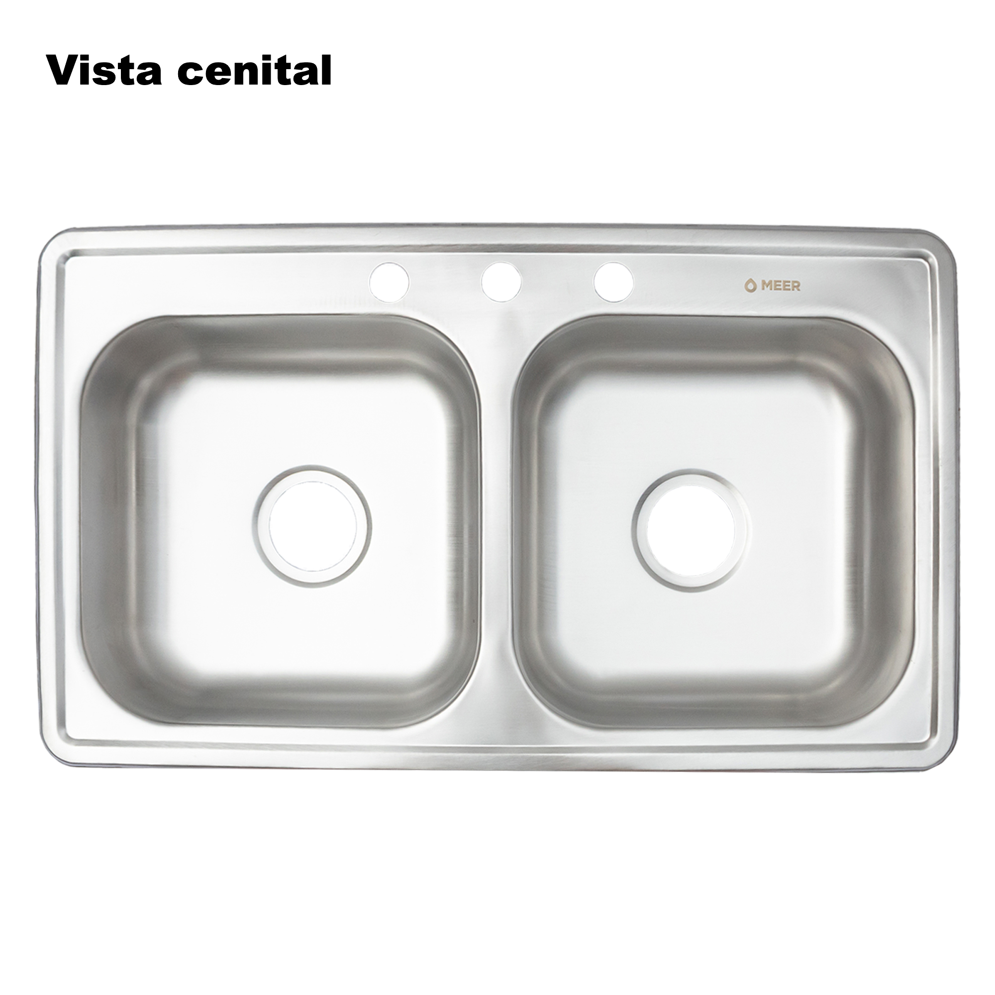 MEER Faucets by CNX | Tarja Doble Tina para Cocina de Acero Inoxidable Calibre 22 con Acabado Satinado. Fregadero de Empotrar .