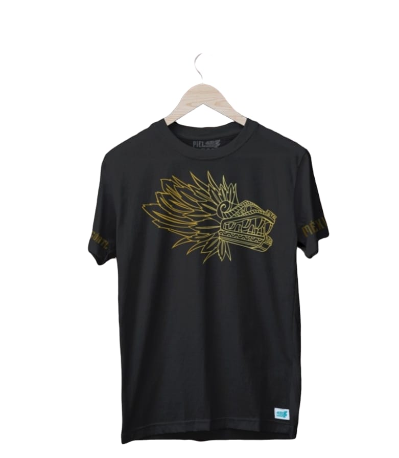 Playera Negra México Quetzalcóatl Dorado