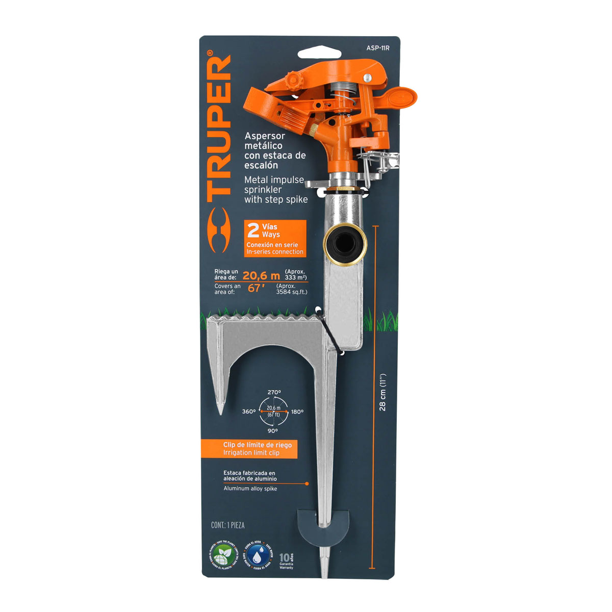 Aspersor metálico para jardín con límite de riego Truper