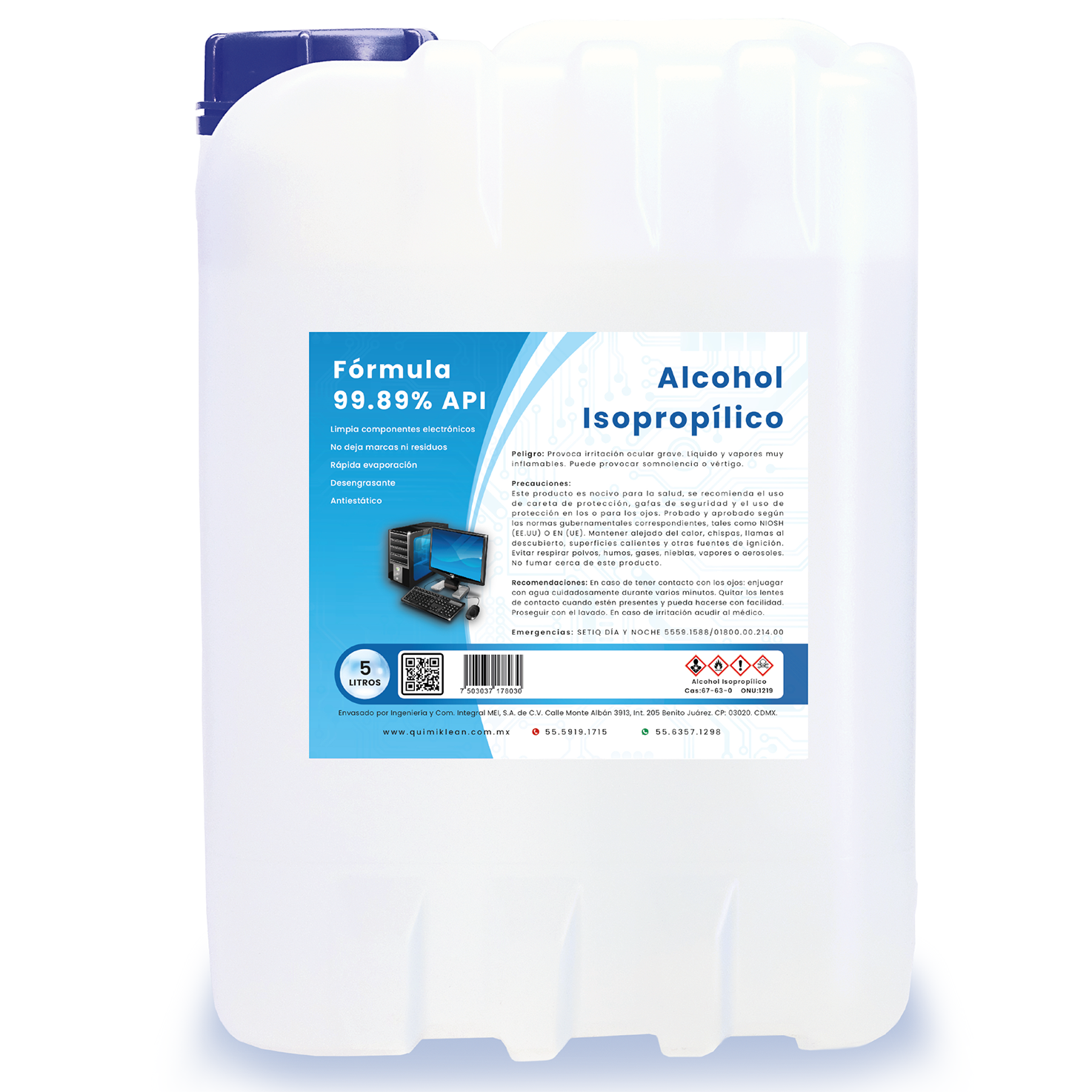 Alcohol Isopropílico 99.8% puro 05 litros