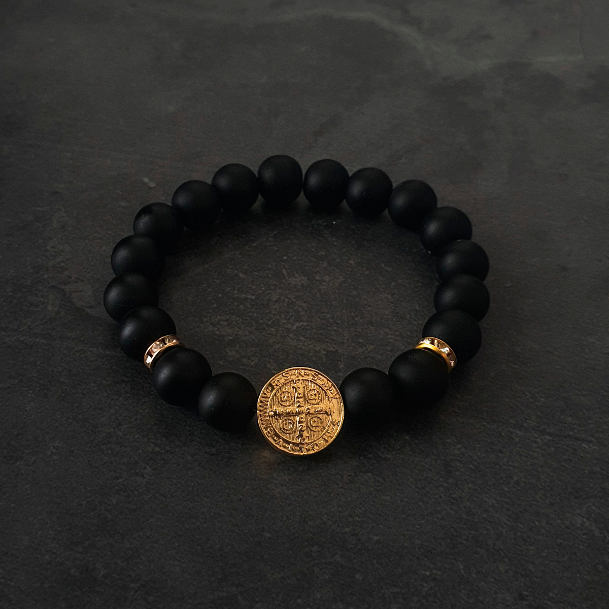 Pulsera San Benito Hombre Piedra Ónix Mate 