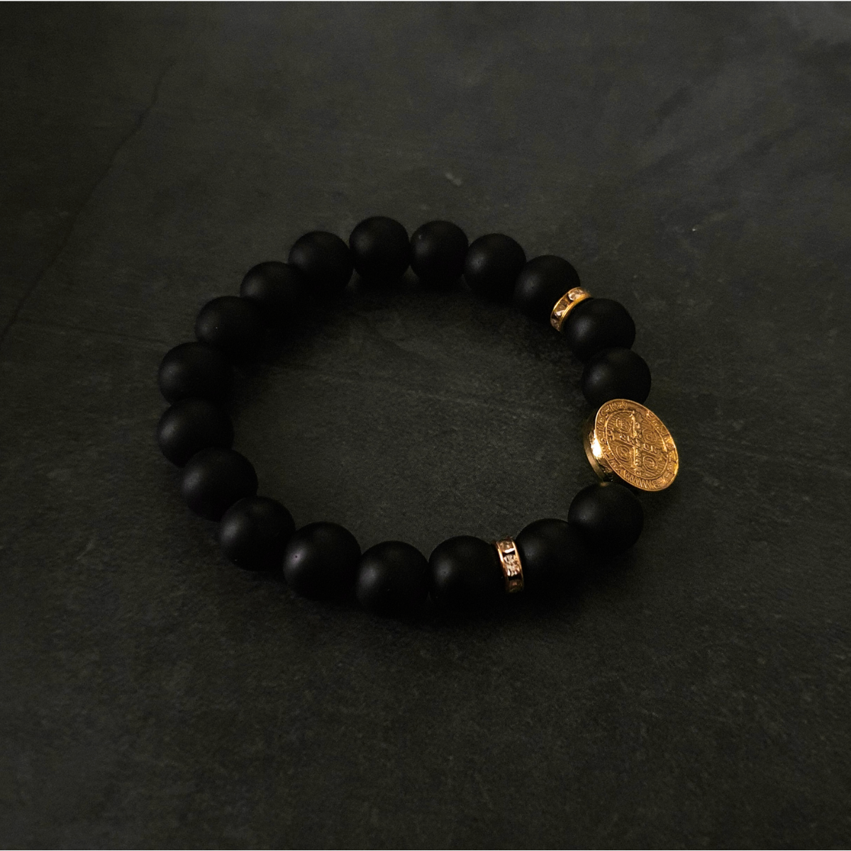 Pulsera San Benito Hombre Piedra Ónix Mate 