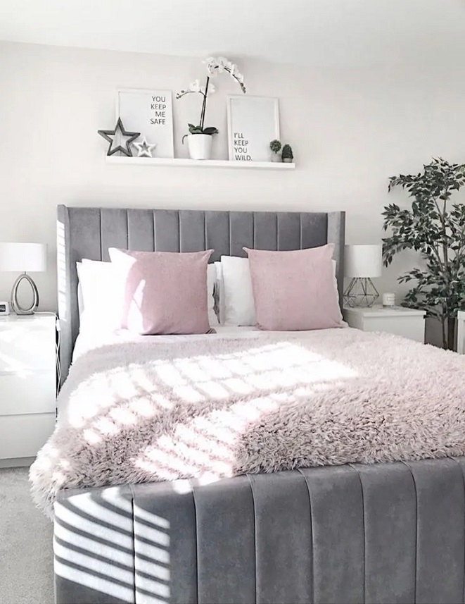 Juego 4 Fundas Cojín Decorativo Sillón Velvet Felpa Peluche Gris, Decoración Rosa