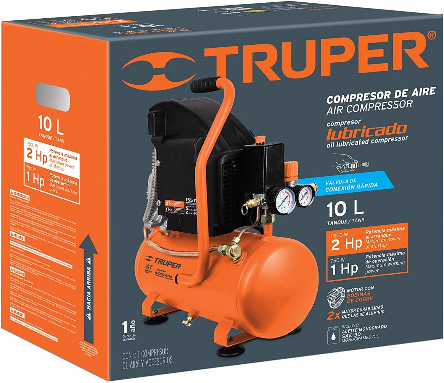 Compresor Lubricado 10 Litros 2 HP COMP-10L