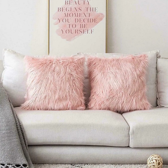 Juego 3 Fundas para Cojín Sillón Recámara Peluche Terciopelo Decoración Nórdica Dorado Rosa