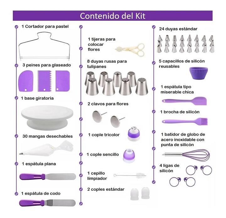 Kit para Decoración de Pasteles Duyas Rusas Base Giratoria Peines Morado 