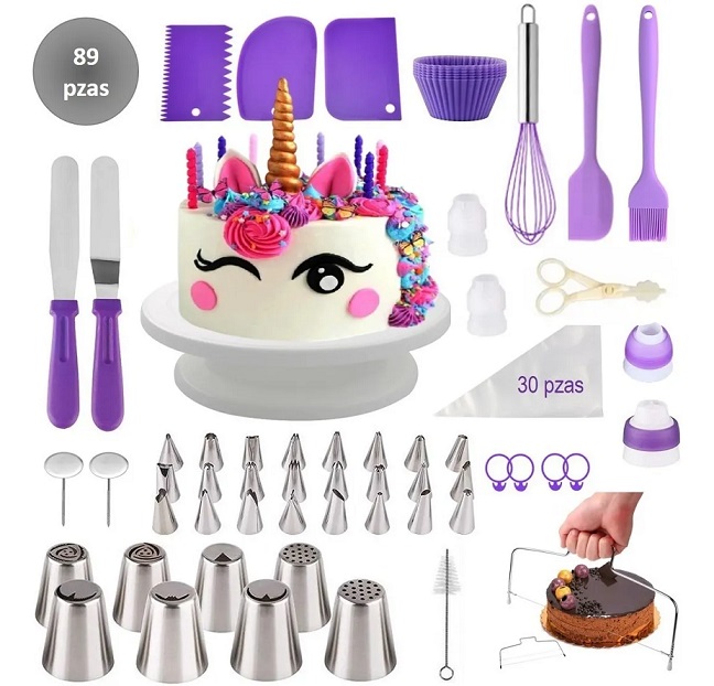 Kit para Decoración de Pasteles Duyas Rusas Base Giratoria Peines Morado 