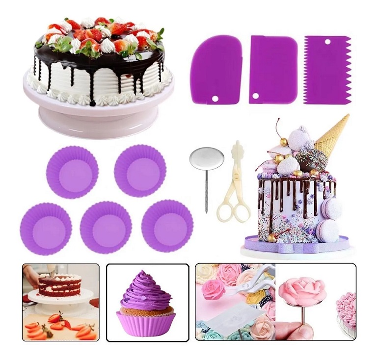 Kit para Decoración de Pasteles Duyas Rusas Base Giratoria Peines Morado 