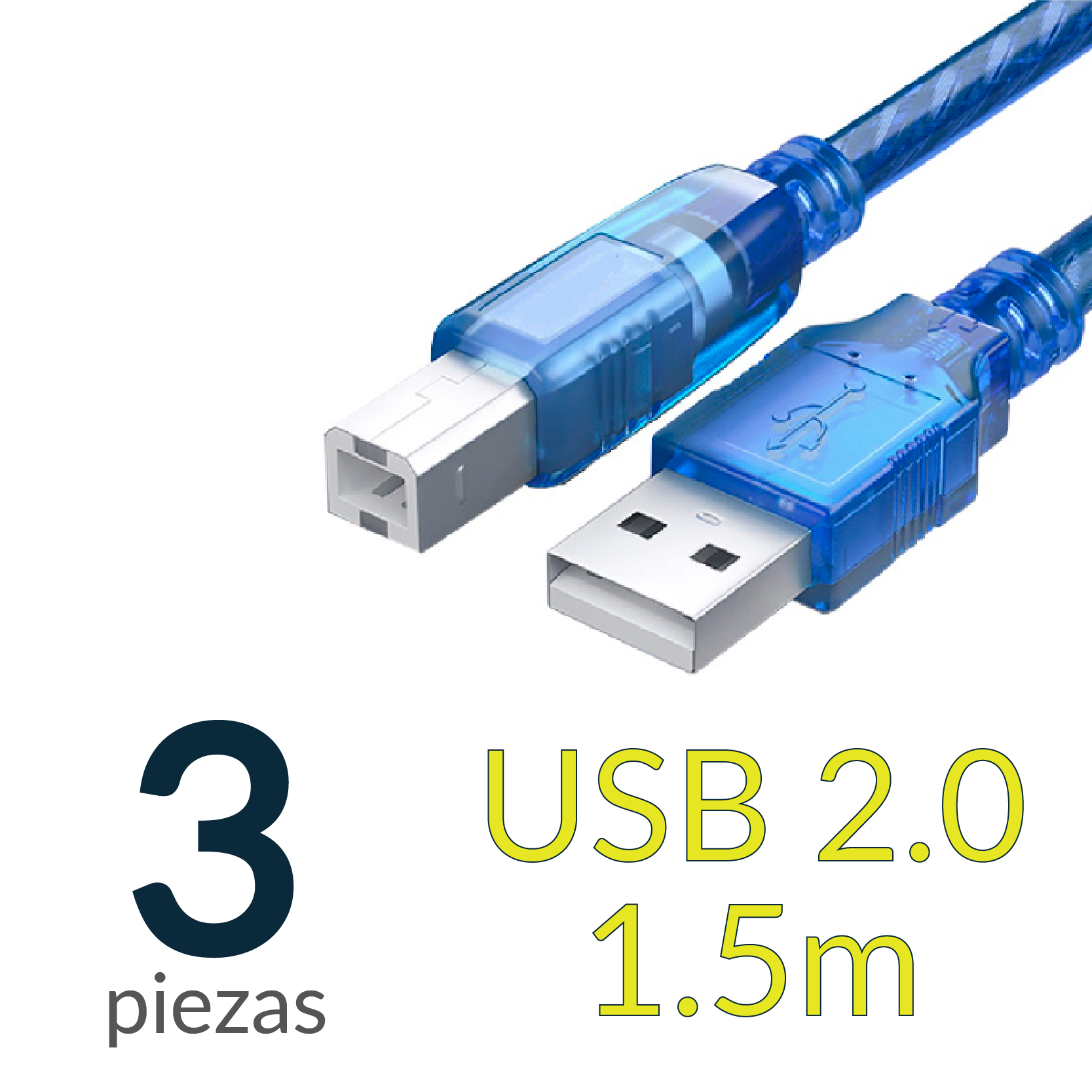 Paquete de 3 Cables USB A/B para impresora de 1.5 metros