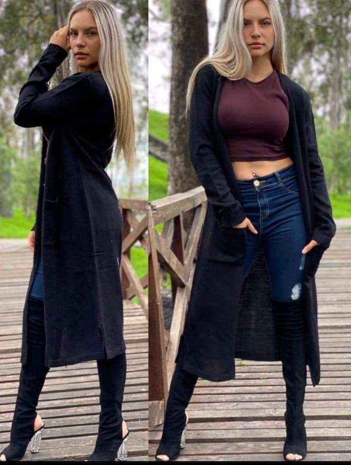 Suéter cárdigan largo ensamble mujer negro MONY