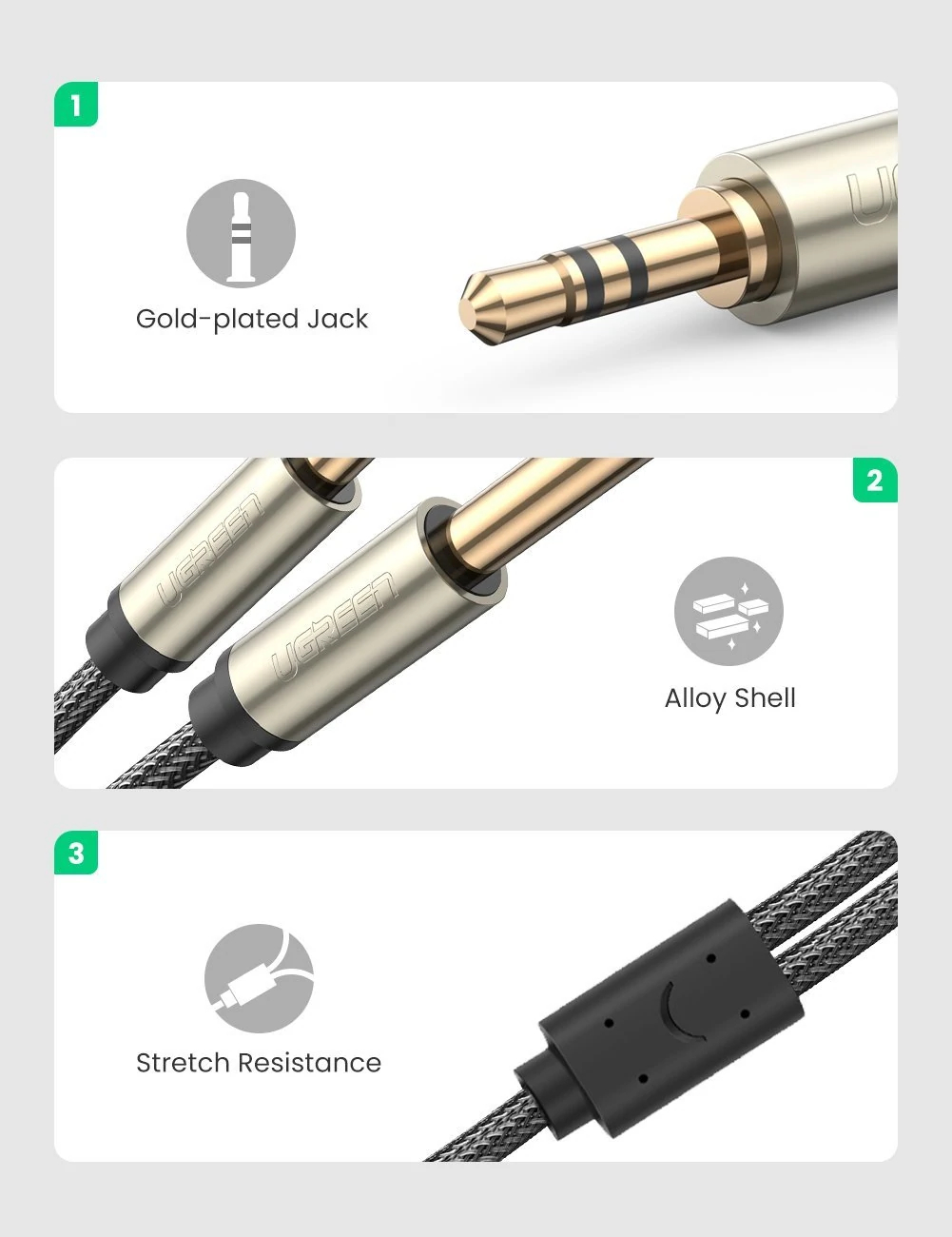 Cable Audio 3.5mm Jack A Doble 6.35mm 2m Mesa Mezclas Ugreen