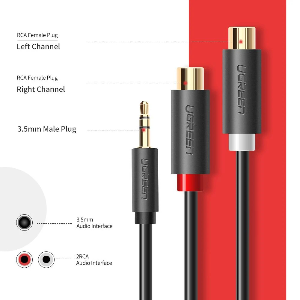 Cable Audio Ugreen Jack 3.5mm Macho A 2rca Hembra 25cm