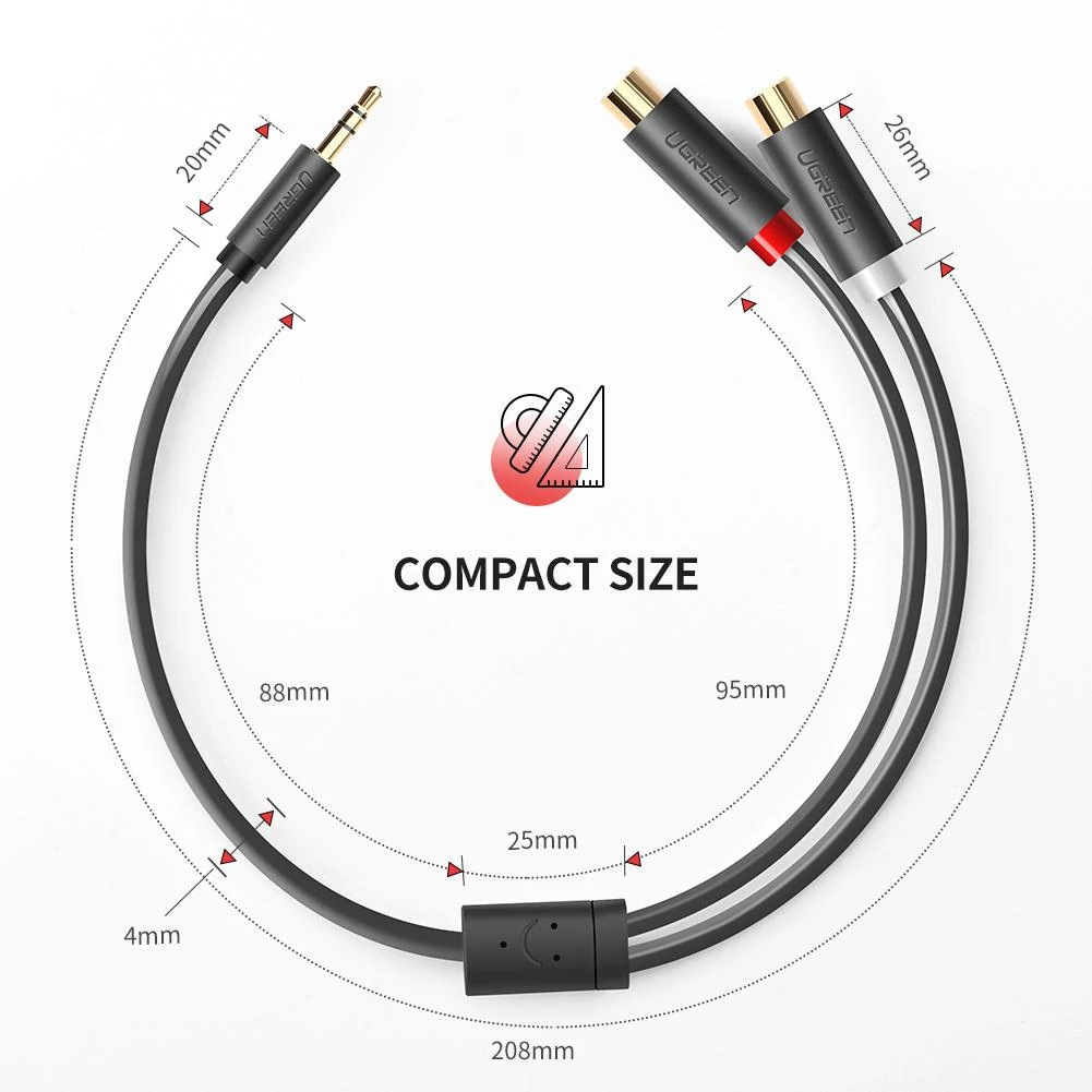 Cable Audio Ugreen Jack 3.5mm Macho A 2rca Hembra 25cm