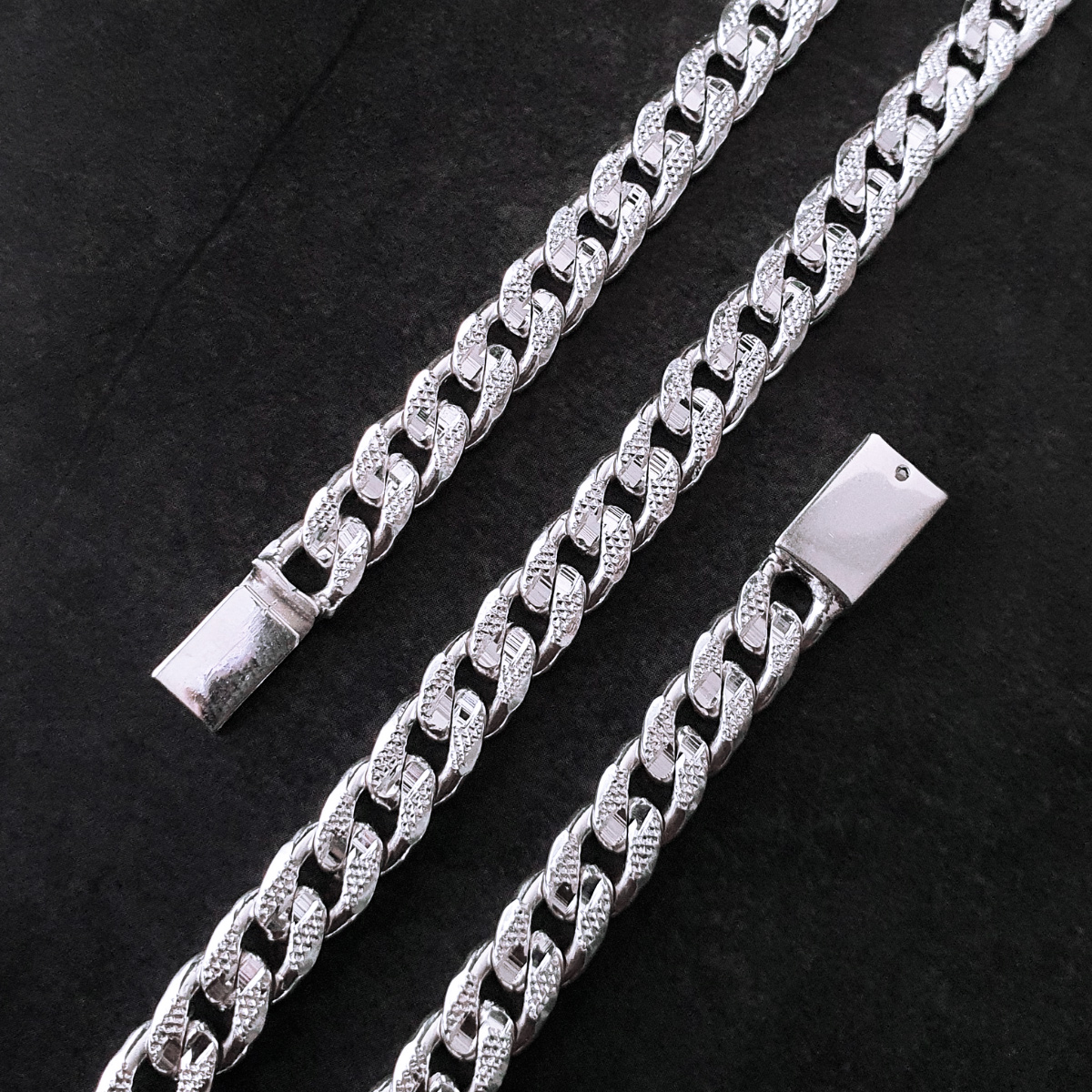 Cadena de plata cubana de hombre diamantada con broche de caja, incluye certificado y caja de regalo