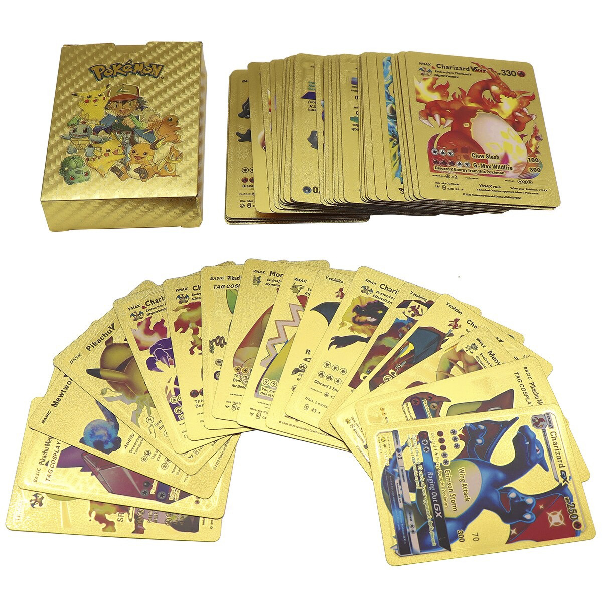 Cartas Coleccionables Pokemon Metalicas En Caja Dorado Plata