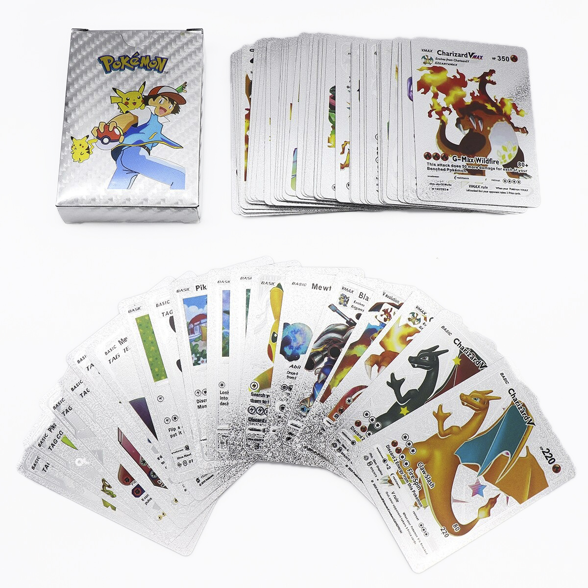 Cartas Coleccionables Pokemon Metalicas En Caja Dorado Plata