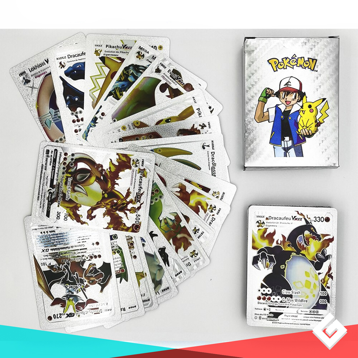 Cartas Coleccionables Pokemon Metalicas En Caja Dorado Plata