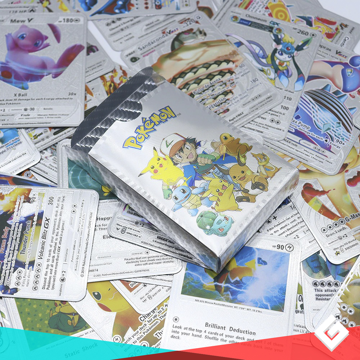 Cartas Coleccionables Pokemon Metalicas En Caja Dorado Plata