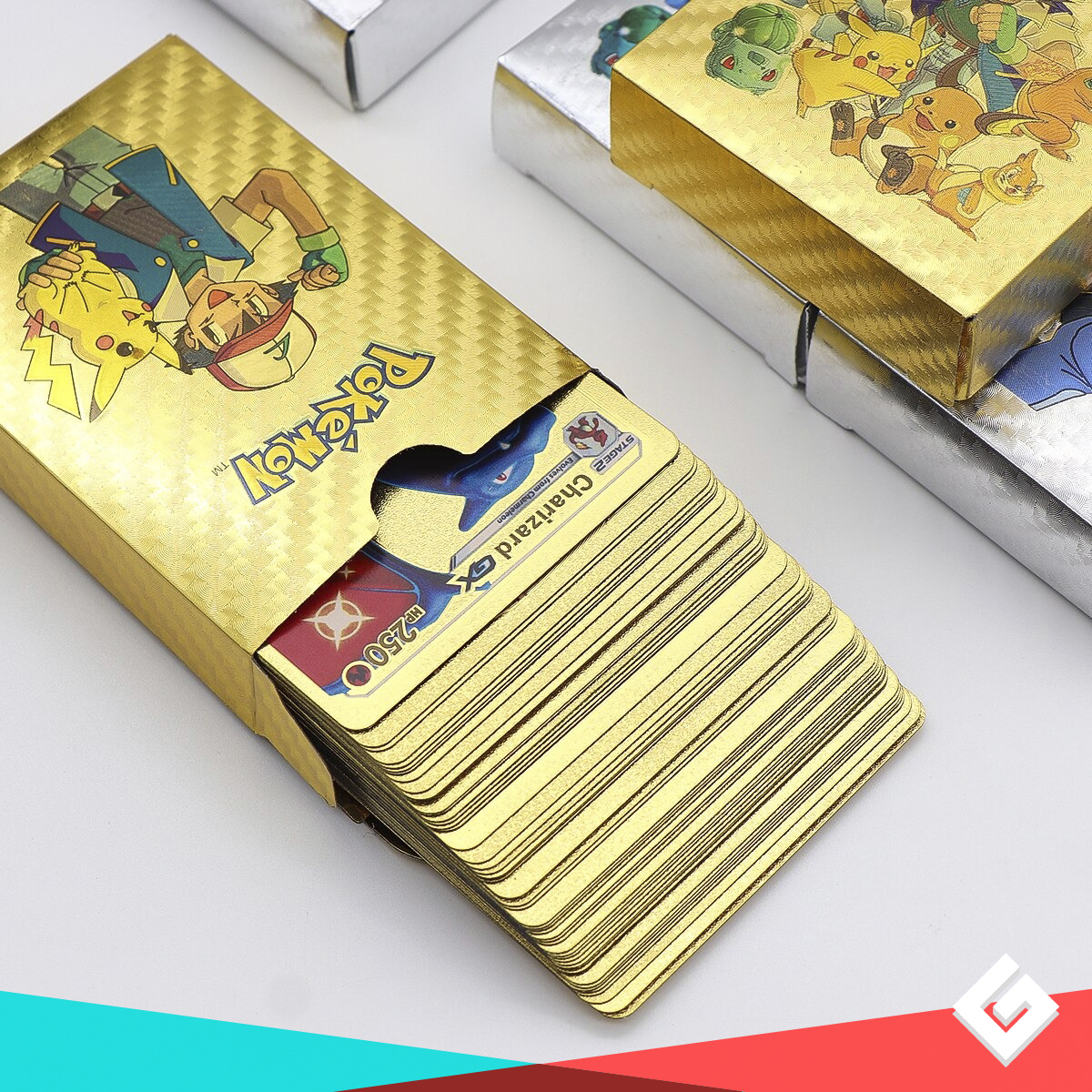 Cartas Coleccionables Pokemon Metalicas En Caja Dorado Plata