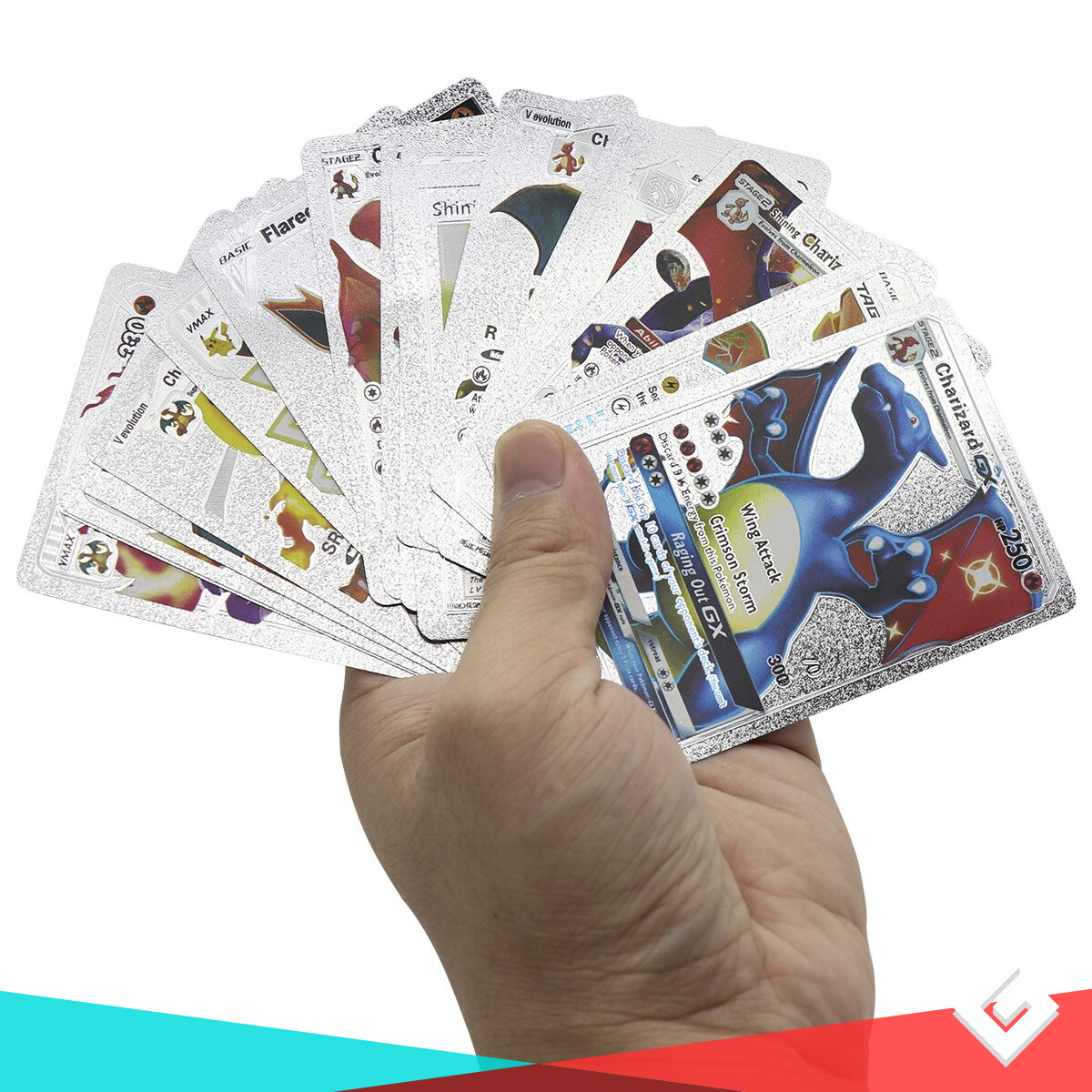 Cartas Coleccionables Pokemon Metalicas En Caja Dorado Plata