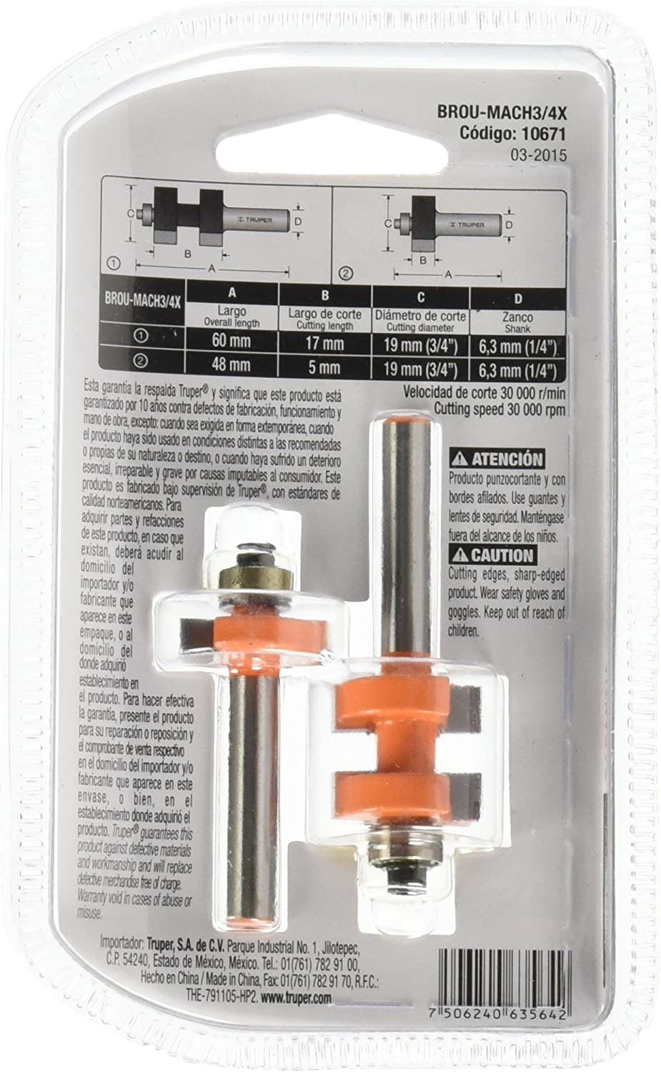 Juego de Machimbrador con Balero BROU-MACH3/4X