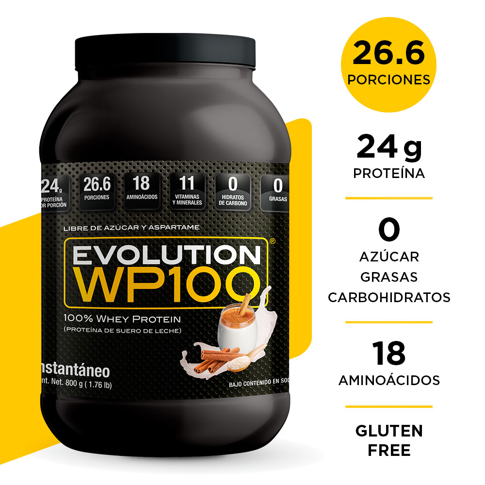 EVOLUTION. Proteína de Suero de Leche, WP100, Whey Protein, 800 Gramos (Sabor Horchata)