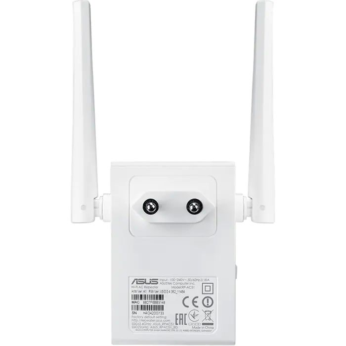REPETIDOR ASUS WIFI RP-AC51 DUA L BAND AC750/WPS/433 MBPS